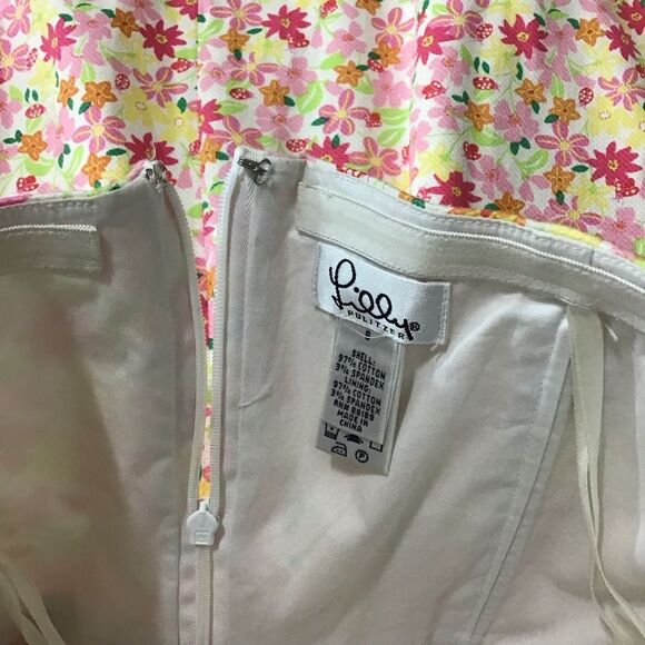 Lilly Pulitzer Pink Floral Strapless Scalloped Hem Dress 8 - Picture 6 of 11